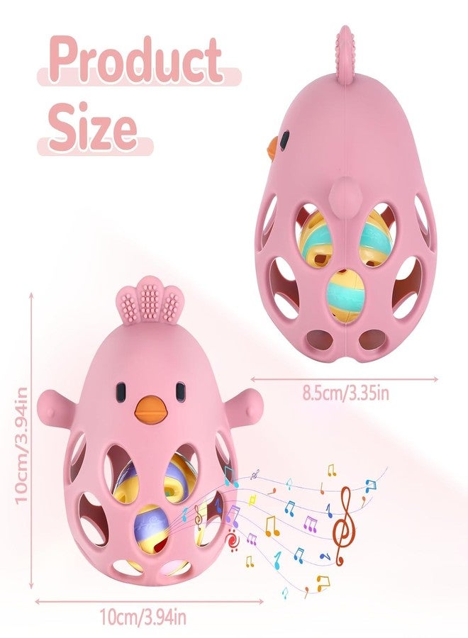 Onomie Baby Teething Chick Toy, Upgraded Easy Grasp Silicone Teething Rattle Ball Toy for Babies Over 3 Months, 100% Food Grade, Gift for Infant Boys and Girls 0-6-12 Months (Dark Pink) - Image 2